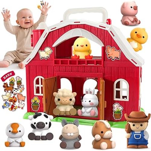 SpringFlower Toddler Toys for 1 2 3 Years Old Boys and Girls, Big Barn Toy with Farm Animal,Educational Montessori Toys, Farm Pretend Playset Toy, Christmas Birthday Gift for Toddler Baby Boys Girls