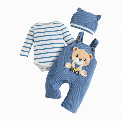 kpoplk Newborn Baby Boy Romper Fall Clothes Set 3Pcs Long Bodysuit +Jogger Pants +Hat Infant Coming Home Outfit For 0 3 6 9 12 18 Month Boy Size 0-3 Months,a9-Sky Blue