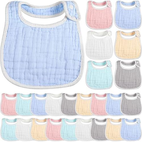 Yahenda 24 Pcs Muslin Baby Bibs Bandana Drool Bibs for Unisex Boys Girls Soft Cotton Drooling 8 Absorbent Layer,adjustable with Easy Snaps for Teething Baby Girl, Boy, Newborn Infant