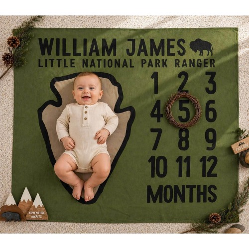 National Parks Milestone Blanket | Custom Little National Park Ranger Jersey Swaddle | Personalized Name Baby Shower Gift | Baby Nursery
