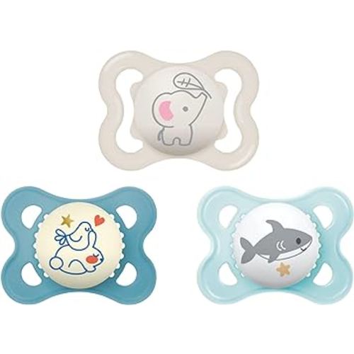 MAM Variety Pack Baby Pacifier, Includes 3 Types of Pacifiers, Nipple Shape Helps Promote Healthy Oral Development, 3 Pack, 0-6 Months, Boy