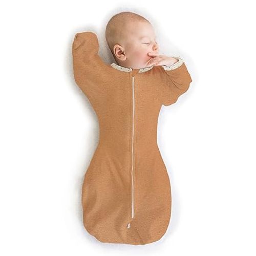 SwaddleDesigns Transitional Swaddle Sack, Arms Up Half-Length Sleeves & Mitten Cuffs, Swaddle for Newborn Transition to Baby Sleep Sack Wearable Blanket, Small, 0-3 Month, 6-14 lb, Heathered Butterum