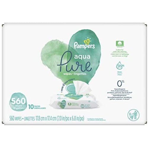 Baby Wipes, Pampers Aqua Pure Sensitive Water Baby Diaper Wipes, Hypoallergenic and Unscented, 10X Pop-Top Packs, 560 Count