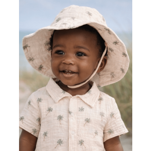 Muslin Wide Brim Sunhat, Palm Trees