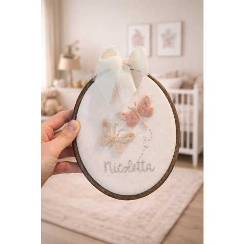 Personalized Butterfly and Dragonfly Nursery Hoop Wall Decor | Needle Felt Name Sign | Handmade Baby Shower Gift |