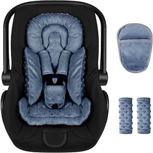 Infant Car Seat Insert Boy Girl, 3 in 1 Newborn Carseat Insert with Strap Pads, Car Seat Head Support for Baby Strollers, Swings, and Bouncers, Comfortable and Machine Washable, Blue