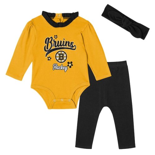 Girls Infant Boston Bruins Black Rink Queen Long Sleeve 3-Piece Set