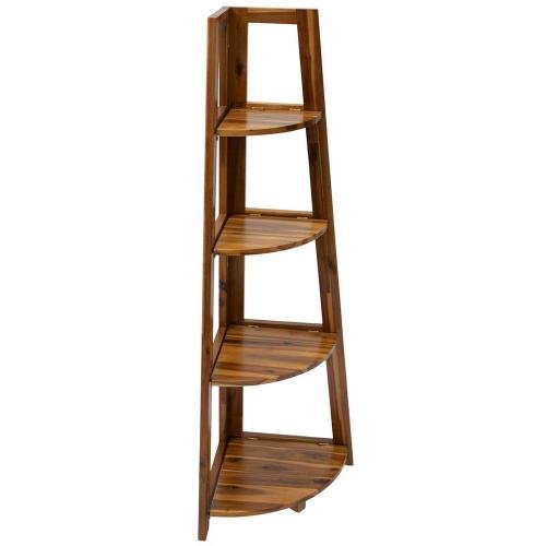 Four-Tier Folding Corner Wood Shelf 