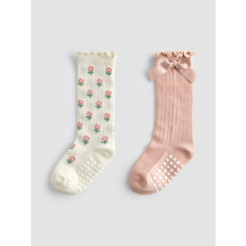JoJo Maman Bébé Pink 2-Pack Ditsy Floral Knee High Socks