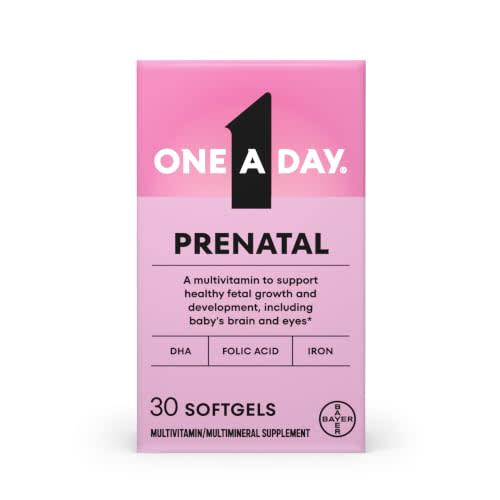 One A Day Prenatal Vitamins- Folic Acid, Iron, Omega- 3 (DHA), Pregnancy Vitamins for Women, Prenatal Multivitamin for Mom and Baby Support, Pregnancy Must Haves 30 Ct (Packaging May Vary)