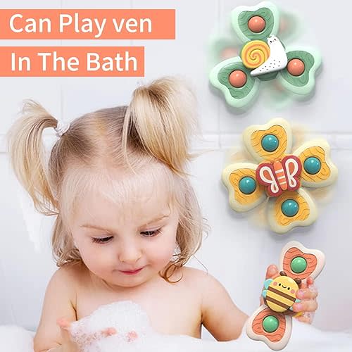 LZZAPJ Spinning Sensory Learning Toys for Toddlers 1-3, Baby 6-12-18 Months Suction Cup Spinner Toy,Baby Bathtub Bath Toys, Birthday Gifts for 1 Year Old and 2 Year Old Boys and Girls