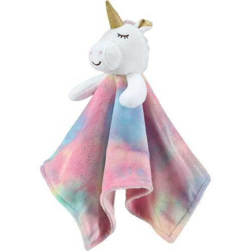 CREVENT Cozy Plush Baby Security Blanket Loveys for Baby Girls, Baby shower Birthday gift, Rainbow Unicorn