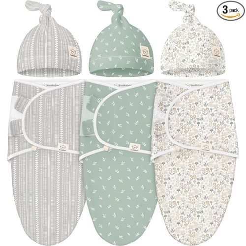 KeaBabies 3-Pack Organic Swaddles for Newborns Girls, Boys with Hats - Soft Cotton Baby Sleep Sacks 0-3 Months, Breathable Baby Hats and Swaddles 0-3 Months, Newborn Essentials Must Haves (Prairie)