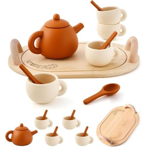 Silicone Tea Set for Toddlers – Kids Tea Set for Girls & Boys, Pretend Play Tea Party Set with Teapot, Cups & Spoons – Safe Tea Sets for Toddlers 3-5 Years Old