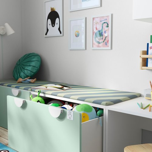 SMÅSTAD Bench with toy storage - white/light green 35 3/8x20 1/2x18 7/8 "