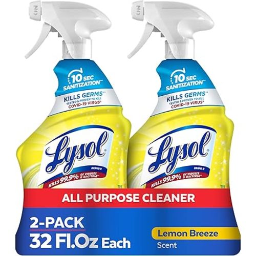 Lysol All Purpose Cleaner Spray, Multi-Purpose Disinfecting Spray, Kitchen & Bathroom Cleaner, Lemon Breeze Scent, 32 Fl Oz (Pack of 2)