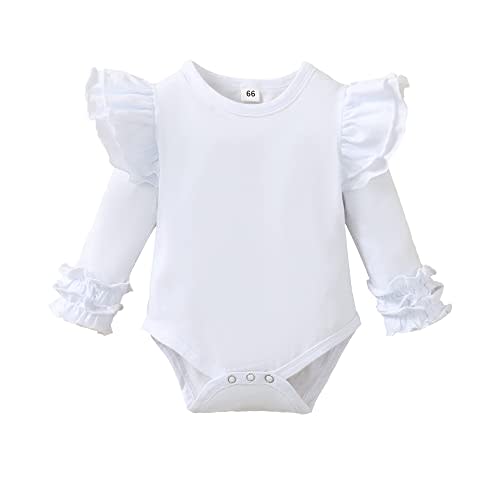 Baby Girls Ruffle Long Sleeve Bodysuit Infant Girl One Piece Romper Toddler Girl Solid Color Jumpsuit