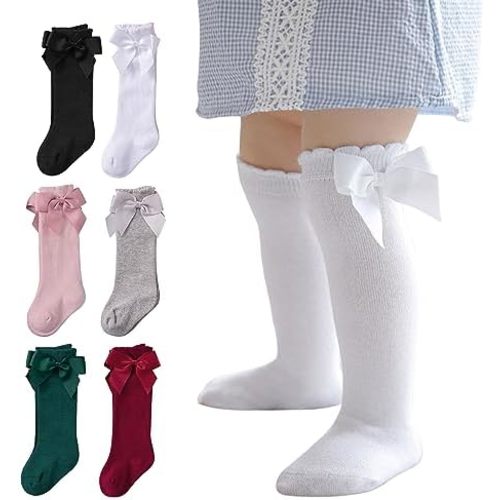 Zando Baby Girl Cotton Knee High Socks - Cute Ruffle Socks for Toddler Girls, Infant Uniform Stockings Seamless