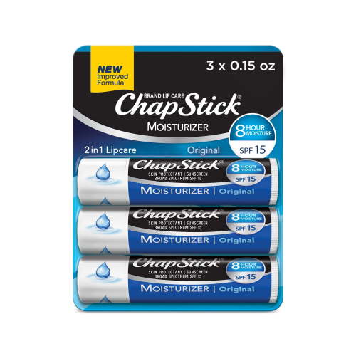 ChapStick Lip Moisturizer SPF 15 Lip Balm Tube, Original Flavor, Hydrating Sun Protection, 0.15 oz, 3 Pack