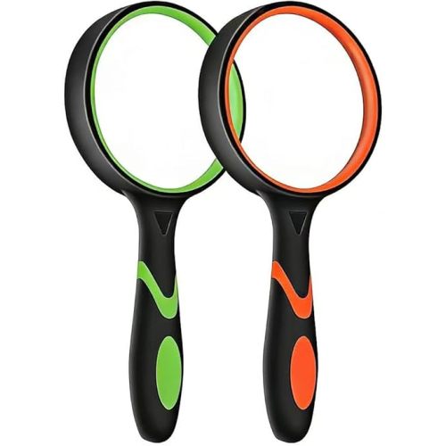 2-Set 75mm Hand-Held Reading Magnifier with Non-Slip Rubber Grip, Good for Senior Users, Hobby Exploring & Scientific Activities