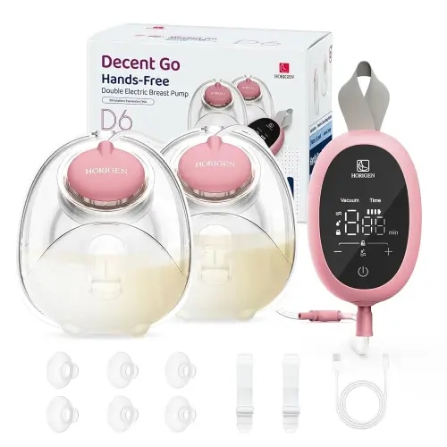 Breast Pump Hands Free D6, Ultra-Lightweight Wearable Breast Pump with Soft Double-Seal Flange - 25mm, Quiet & Leak-Proof Portable Electric Pump, 3 Modes & 9 Levels, Upgraded Low Noise Motor