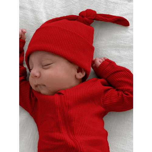 Organic Waffle Knot Beanie, Red I Newborn Baby's First Christmas Hat – SpearmintLOVE