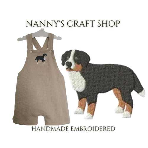 Bernese dog baby gift. Muslin baby clothes. Baby dog outfit. Dog baby items. Custom romper. Baby shower. Dog embroidered boys overalls