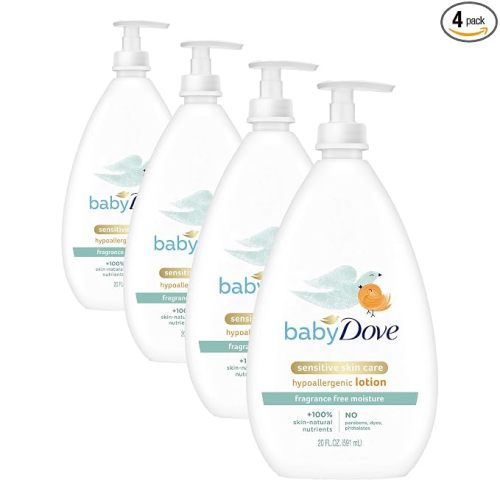 Baby Dove Sensitive Skin Care Baby Lotion Fragrance Free Moisture, 20 Fl Oz (Pack of 4)