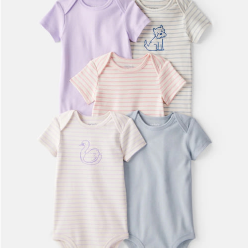 Baby Girl 5-Pack Swan Multipack Bodysuits - Purple/Blue | Carter's