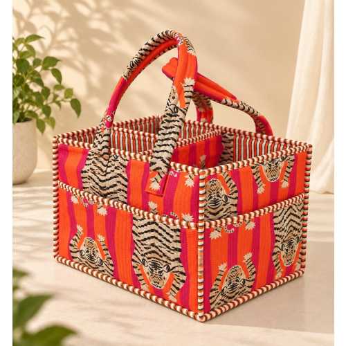 Handmade Quilted Cotton Nappy Caddy | Portable Baby Organizer (34x24x20cm)