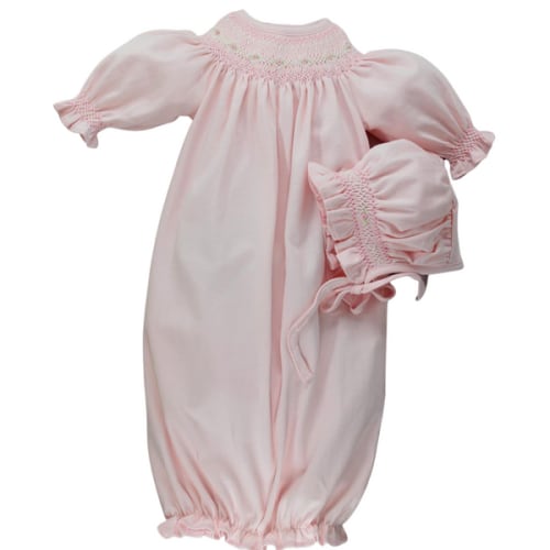 Baby Girls Pink Smocked Take Home Gown & Bonnet Set - Hiccups Children's Boutique