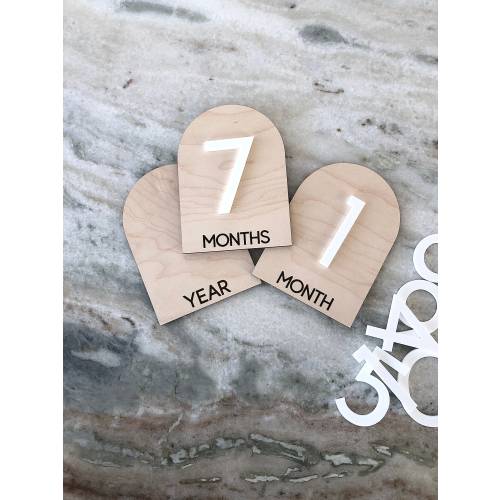 Interchangeable Monthly Milestone Markers | Wood Milestone Arches | Baby Milestone Photo Props | Newborn and Birth Announcement | Maple Wood