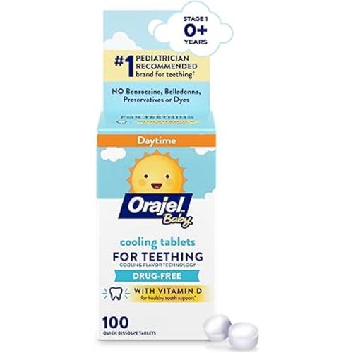 Orajel Baby Cooling Tablets for Teething with Vitamin D, 100 Quick Dissolve Tablets,White
