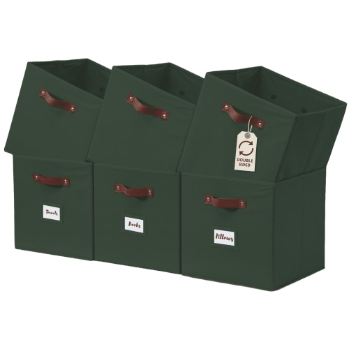 DECOMOMO 11 inch Cube Storage Bin, Fabric Storage Bin, Organizing Cubes (Olive Green, Set of 6)