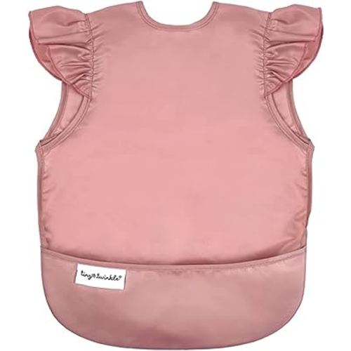 Tiny Twinkle Short Sleeve Apron Baby & Toddler Bib for Girls – Waterproof, Mess-Proof Bibs for Eating & Feeding, Machine Washable,Perfect Holiday Gift (Taupe, 6–24M)