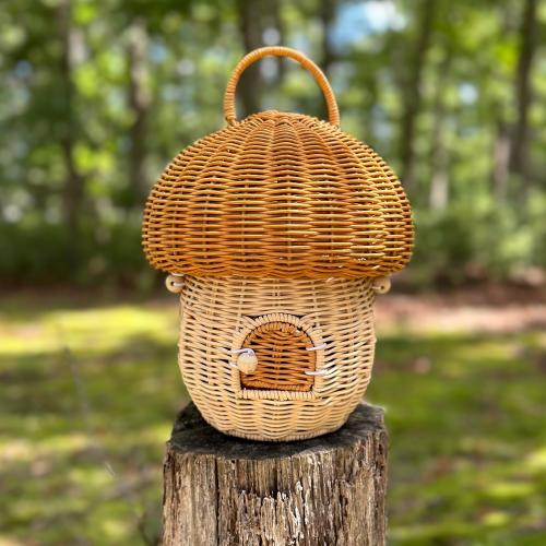 Rattan Mushroom Basket with Door by Sheep Farm Felt