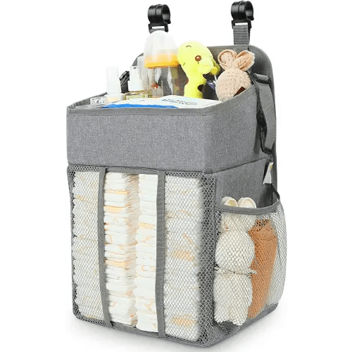 Maliton Changing Table Diaper Organizer - Baby Hanging Diaper Stacker Nursery Caddy Organizer for Cribs Playard Baby Essentials Storage - Hold 52+ Diapers - 18.5" x 10.5" x 8" (Gray)