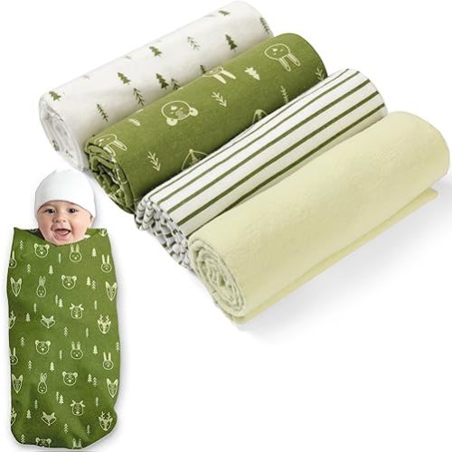 Mother's Choice Baby Flannel Blanket 4 Pack | Cotton Receiving Blanket for Newborn 76 x 76 CM | Lightweight Infant Swaddle Blanket | Soft Blanket for Baby Boy and Girl (Forest Green)