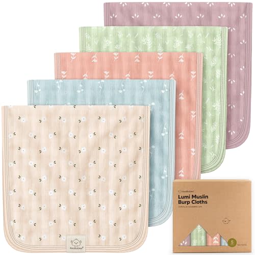 KeaBabies Cotton Muslin Burp Cloths Baby Boy, Girl - 5-Pack Soft & Absorbent Burping Cloth for Babies, Large Baby Towels & Washcloths for Newborn, Spit Up Rags, No Shrink, 20x10 (Bloom)