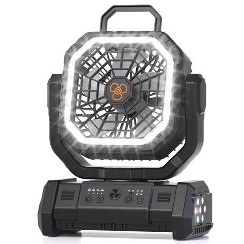 Portable Fan Rechargeable, 20000mAh Cordless Battery Powered Camping Fan with LED Light & Remote, 4 Speeds Wind, Timer, USB C, Hanging Hook, Oscillating Fans for Travel Tent, Camping Essentials