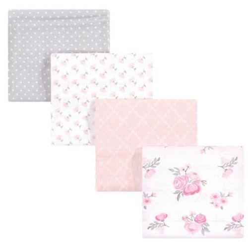 Hudson Baby Infant Girl Cotton Flannel Receiving Blankets Set, Pink Floral, One Size