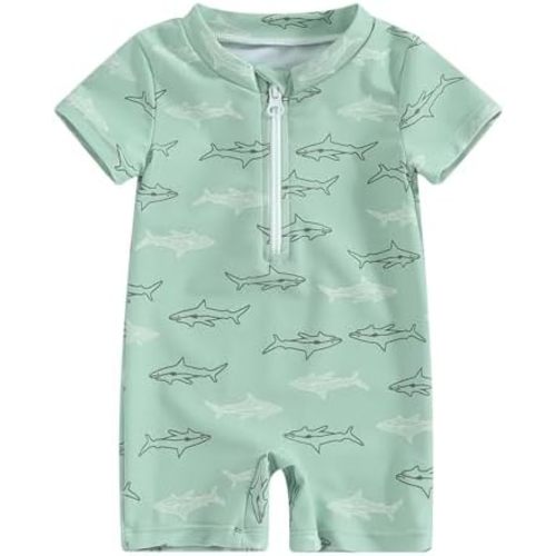 Toddler Baby Boy Swimsuit One-Piece Zipper Starfish Tree Print Bodysuit Sunsuit Swimwear Bathing Suit