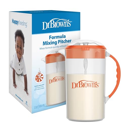 Dr. Brown's Baby Formula Mixing Pitcher with Adjustable Stopper, Locking Lid, and No Drip Spout, 36 oz, BPA-Free, Orange, 1-Pack