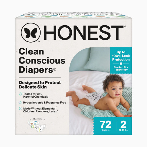 The Honest Company Clean Conscious Disposable Diapers Newborn-Size 2 - Turtle Time + Pattern Play, Size 2, 72 Count