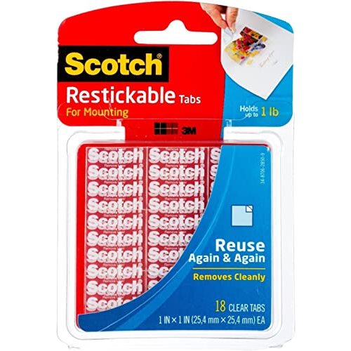 Scotch Restickable Tabs, 1-inch x 1-inch, Clear, 18-Tabs (R100) 2-Pack