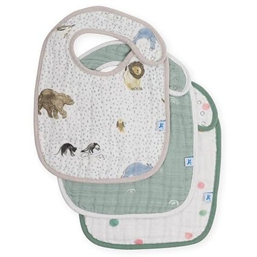 Little Unicorn Muslin Baby Bibs | Adjustable as Baby Grows | Soft Absorbent Muslin Fabric | For Eating, Drooling, Teething (Party Animals)