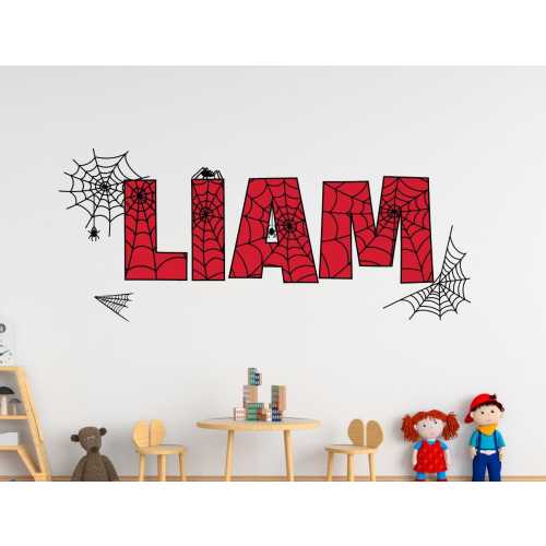 Personalized Spider Name Decal – Superhero Kids Room Wall Art