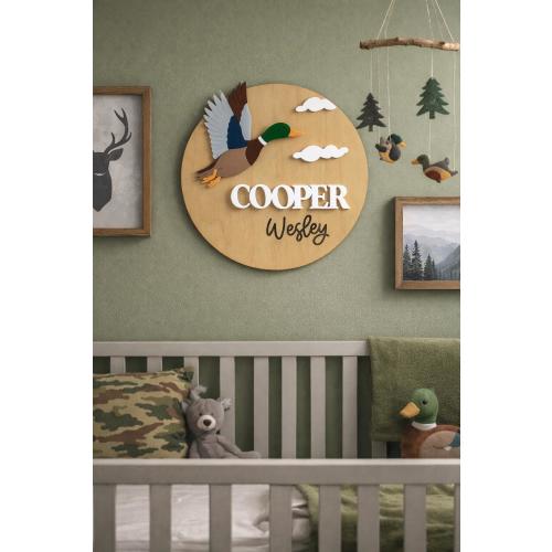 Mallard Duck Nursery Wall Decor, Newborn Birth Announcement Sign for Hospital, Newborn Baby Boy Hunting Theme Keepsake, Wood Baby Plaque