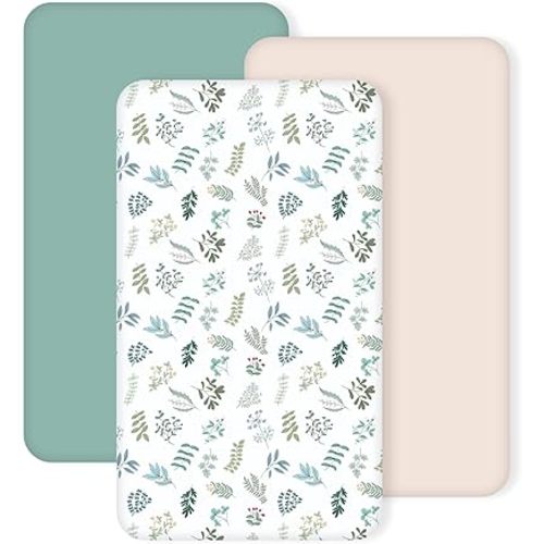 3 Pack Crib Sheets for Boys Girls – Fitted Crib Sheets for Standard Crib Mattress and Toddler Mattress, Ultra Soft Breathable Washable Polyester, 28x52inch, Mint Green & Leaf