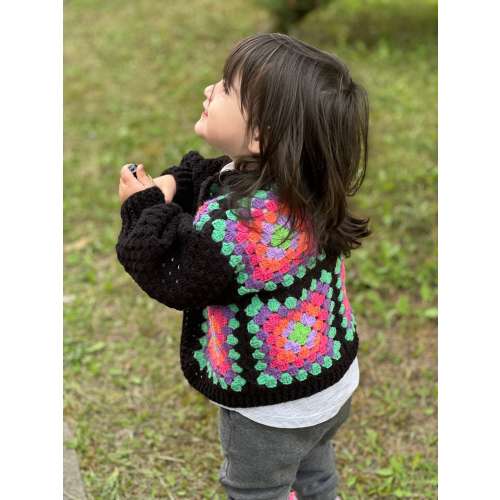Hand Crocheted Cardigan for Kids & Babies, Granny Square Knitted Sweater for Children, Crochet Baby Clothes, Baby Winter Cardigan